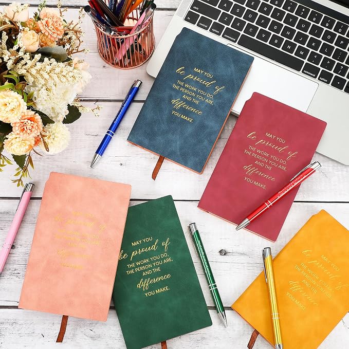 Colarr 40 Pcs Appreciation Gifts Bulk Inspirational PU Leather Notebook Journal & Pen Set Thank You Gifts for Staff, Employees, Coworkers, Nurses(Vivid Colors,May You)