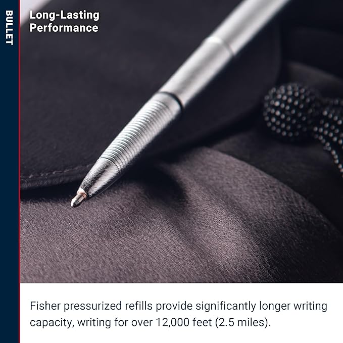 Fisher Space Pen Brushed Chrome Bullet Pen, Pressurized Ballpoint Pen, Compact Size, Writes Upside Down and in Extreme Temperatures, Smooth Black Ink, Medium Point, Gift Box, Made in the USA