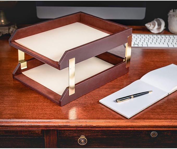 Dacasso Chocolate Brown Leather Luxury Desk Accessory Set - 10 Piece Executive Desk Decor - 34" x 20" Leather Blotter Pad & Organization Essentials
