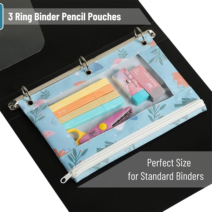 Mr. Pen- Pencil Pouch for 3 Ring Binder, 2 Pack, 10"x6.75", Smooth Zipper | Clear Window, Large Capacity Pencil Case with 3 Reinforced Grommets for School, Office, Supplies Storage | Clear Window, Large Capacity Pencil Case with 3 Reinforced Grommets f...