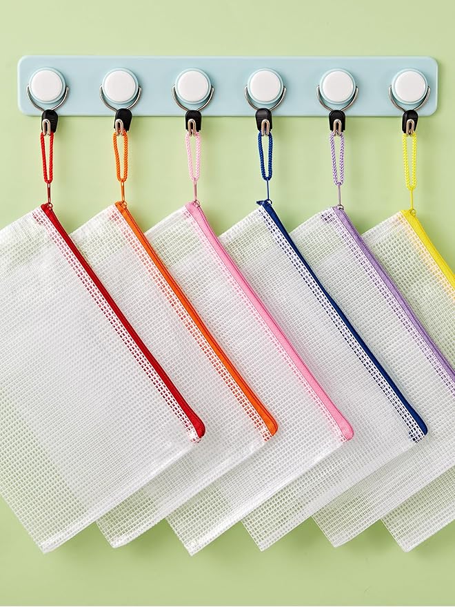 JARLINK A5 Mesh Zipper Pouches, 6x9inch Pencil Pouches for School, 20 Pack | 10 Colors Mesh Zipper Pouches, Waterproof Zipper Reusable Pouch for Office Supplies, Cosmetics, Bikini, Travel Storage
