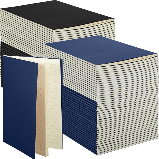 Mimorou 100 Pcs Journals Notebooks Bulk - Kraft Softcover A5 Small Notebooks 5.5 Inch x 8.3 Inch Notepads with 60 Page 30 Sheet for Writing Sketch Travel Office Supplies(Black, Navy,Lined)