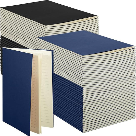 Mimorou 100 Pcs Journals Notebooks Bulk - Kraft Softcover A5 Small Notebooks 5.5 Inch x 8.3 Inch Notepads with 60 Page 30 Sheet for Writing Sketch Travel Office Supplies(Black, Navy,Lined)