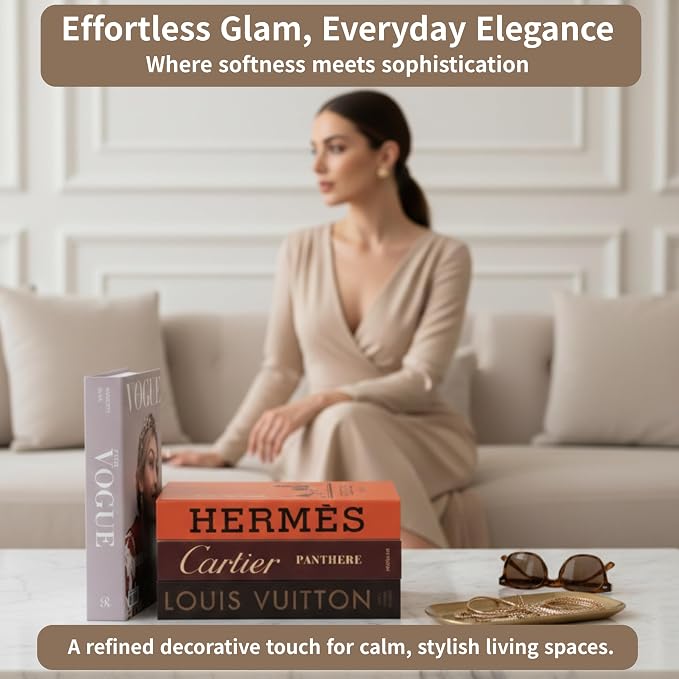 PROBENEX 4 Pcs Decorative Books | Faux Glam Coffee Table & Shelf Decor | Glamorous Designer Look for Living Room, Office and Entryway - Not Real, Tool-Free 2-Min Setup