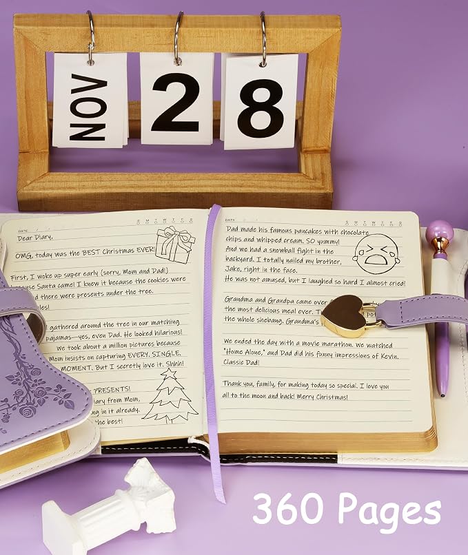 Hoci Poci Diary with Lock and Keys for Girls Gift Ideas, 360 Pages Journal | Elegant Gift Box for Teen Girls, B6 Gold Edged Pages Refillable Notebook with Pen and Bookmark for Writing, Garden Purple