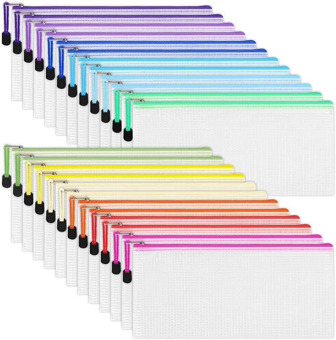EOOUT Mesh Zipper Pouch 24pcs 9.5x4.5 Inches Small Organizing Bags in 12 Colors for Travel Storage and Office Supplies Storage