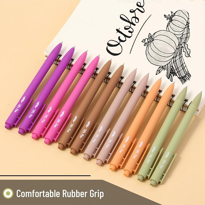 Mr. Pen- Retractable Gel Pens, 12 Pack, Black Ink | Late Harvest Color Barrel, Fine Point 0.5mm, Fast Dry, Smooth Writing, Cute Pens for Drawing
