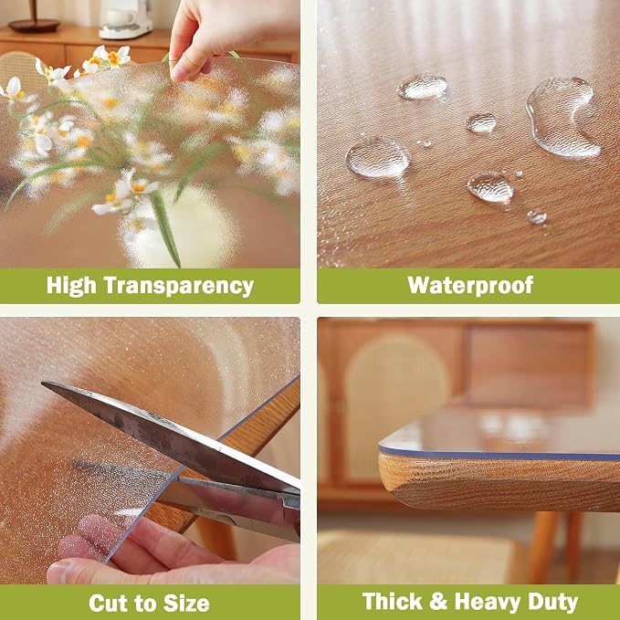 OstepDecor Frosted Clear Table Cover Protector 36 x 84 Inch, 1.5mm Thick Plastic Table Cover, Dining Table Protector Pad, Waterproof & Easy Cleaning PVC Desk Mat for Dresser, Coffee & Wooden Tabletop