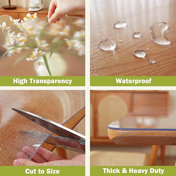 OstepDecor Frosted Clear Table Cover Protector 38 x 66 Inch, 1.5mm Thick Plastic Table Cover, Dining Table Protector Pad, Waterproof & Easy Cleaning PVC Desk Mat for Dresser, Coffee & Wooden Tabletop