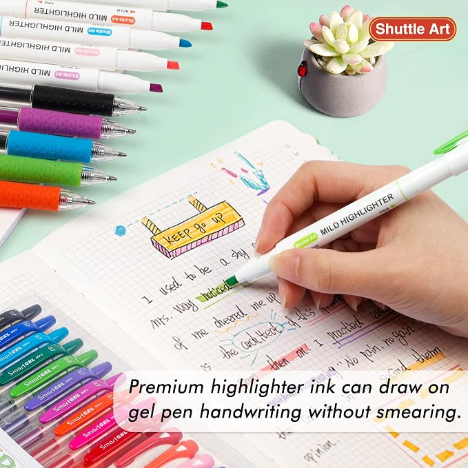 Shuttle Art 20 Pack Journaling Kit,10 Colors Dual Tip Highlighters and 10 Colors Retractable Gel Ink Pens,Perfect for Adults Coloring,Underlining, Highlighting, Writing in Office Home&School