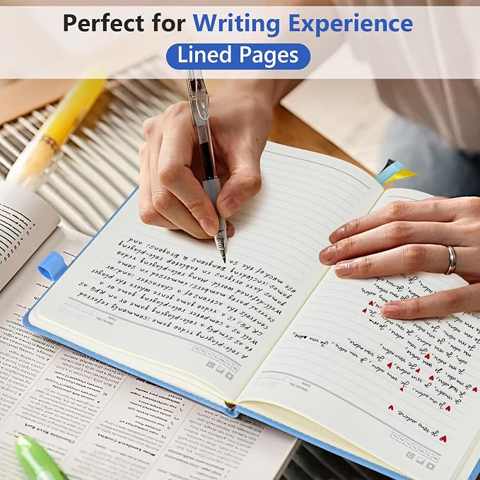 PERCUN A5 Leather Notebook Journal, 160 Lined Pages, 5.9" x 8.5" Blue | Leather Journal for Men Women, Hardcover Notebooks for work, school, business, travel diary, Note taking & Daily Journaling