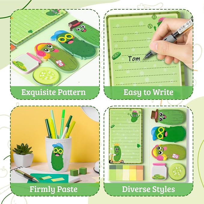 B1ykin Sticky Notes Set - 550 Sheets Memo Writing Pad New Pickles Design | Self-Stick Notes Pages, Teacher Appreciation Gift, School Office Supplies, Just A Girl Who Loves Pickles Design