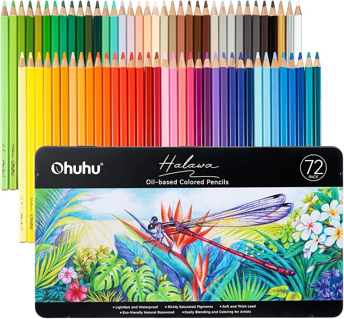 Ohuhu Colored Pencils 72-color Oil-based for Adult Coloring Portrait Halawa | Professional Grade for Artists, Adults, Durable Soft Core, Great Gift Idea for Sketching, Portrait & Coloring Book with Case