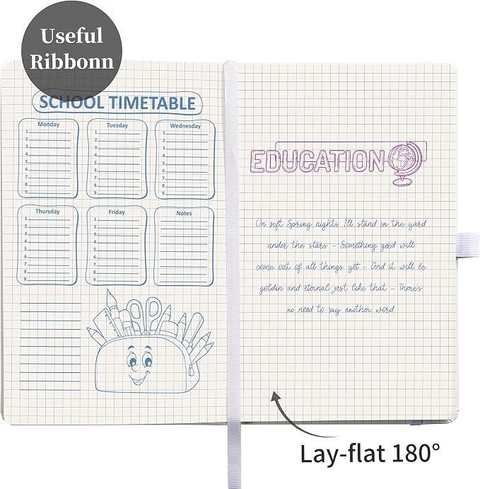 Graph Grid Paper Notebook/Journal - Classic Journal/Notebook with Ribbon Divider, Hardcover with Thick Paper, 5.3" x 8.26", Banded + Pen Holder +Inner Pocket - White