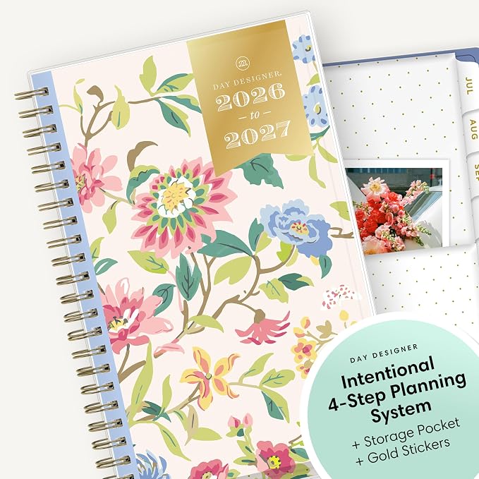 Blue Sky 2026-2027 Weekly & Monthly Academic Planner, 5"x8", Floral Blush | July 2026 - June 2027, Clear Pocket Cover, Laminated Tabs, Storage Pocket, Stickers, Academic Year, Day Designer