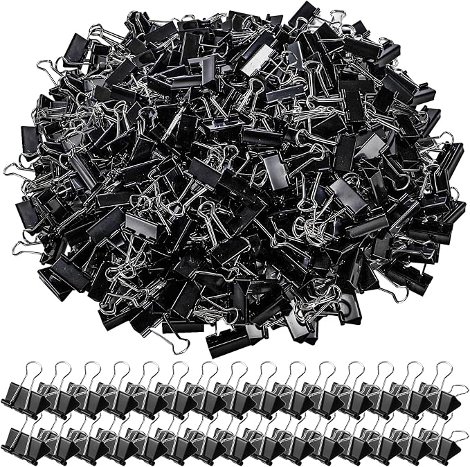 300 Pack Medium Binder Clip, 1-1/4 Inch Metal | Black Fold Back Clips, Standard Paperwork Clamp Bulk for School Teacher Student, Business Office Home