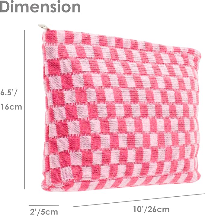 PAZIMIIK Checkered Makeup Bag for Purse, Small Flat Cosmetic Pouch,Hotpink | Cute Zipper Makeup Organizer for Women, Travel Essentials, Toiletries, Makeup Brushes, Beauty Accessories&Bridesmaid Gifts