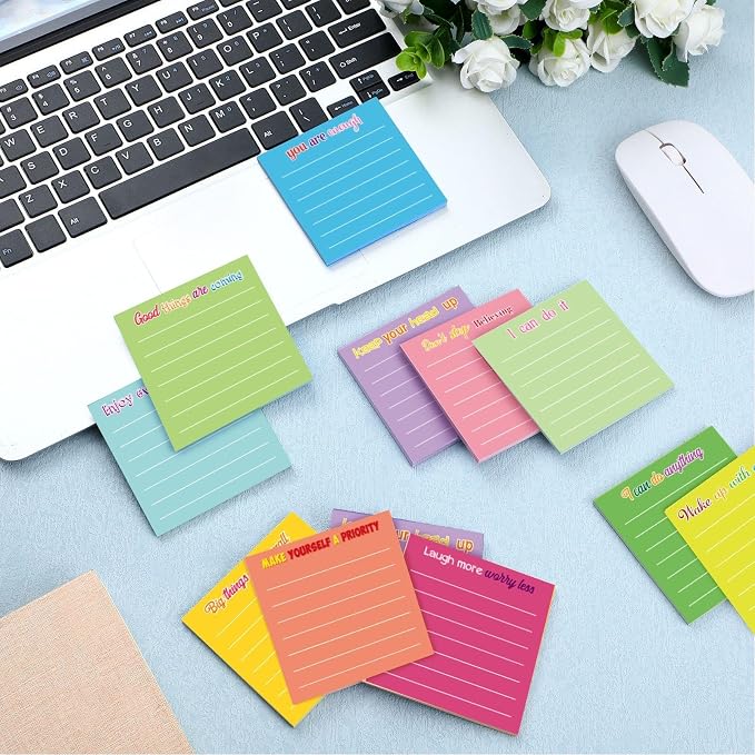 Yinder 12 Pcs Inspirational Sticky Notes, Back to School Supplies, Cute Motivational Sticky Notes Pad Employee Appreciation Gifts Bulk for Teacher Coworker Office 3 x 3'' (Inspirational,Dark Color)