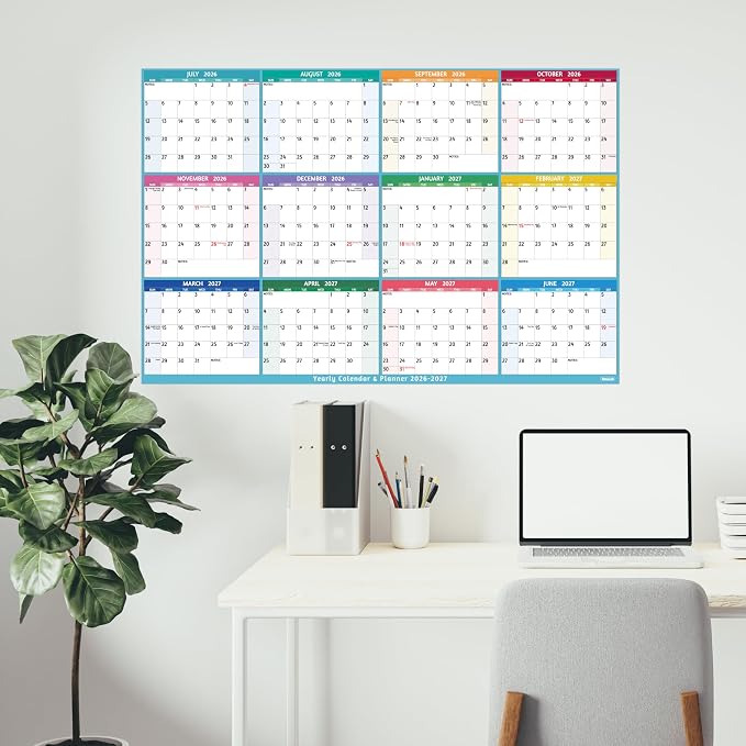2026-2027 Dry Erase Calendar – Large Yearly Wall calendar, 38.2'' x 25.2'', 2-Side Reversible Calendar 2026-2027, Vertical/Horizontal, Jul 2026 – Jun 2027, Wall Calendar with Notes, Stickers – Multi