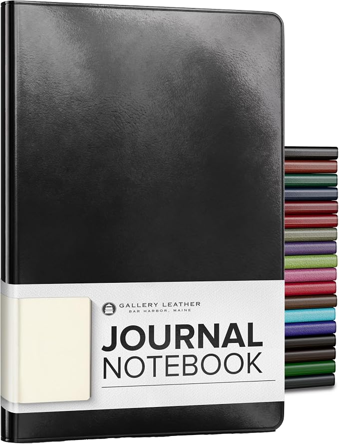 Gallery Leather Journal Notebook - 192 Pages, Softcover, For Men and Women | For Writing, Work & Travel, Handcrafted - Acadia Black - 8 x 5.5, Desk Blank