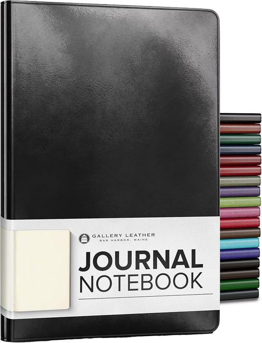 Gallery Leather Journal Notebook - 192 Pages, Softcover, For Men and Women | For Writing, Work & Travel, Handcrafted - Acadia Black - 8 x 5.5, Desk Blank