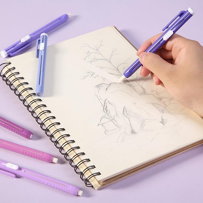 Mr. Pen- Retractable Mechanical Eraser Pens, 6 Pack, Twilight Colors | Latex-Free Precision Pencil Erasers for Artists, Students, Drawing, Sketching & Drafting