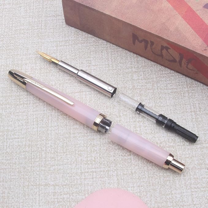 JINHAO 20 Pink Gold Clip Press Fountain Pen Retractable Nib Ink Pen with Converter Stationery School Supplies