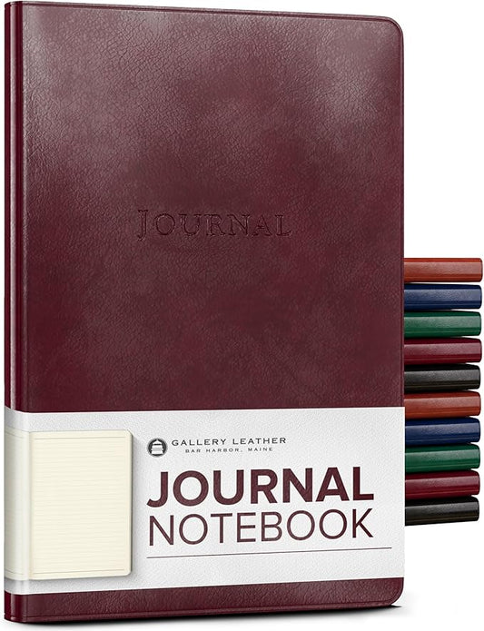 Gallery Leather Journal - Crafted in Maine, USA - Softcover, For Men and Women, For Writing, Work & Travel, 192 Lined Pages - A Safe Space for Your Thoughts - Acadia Burgundy, 8x5.5, Desk Lined