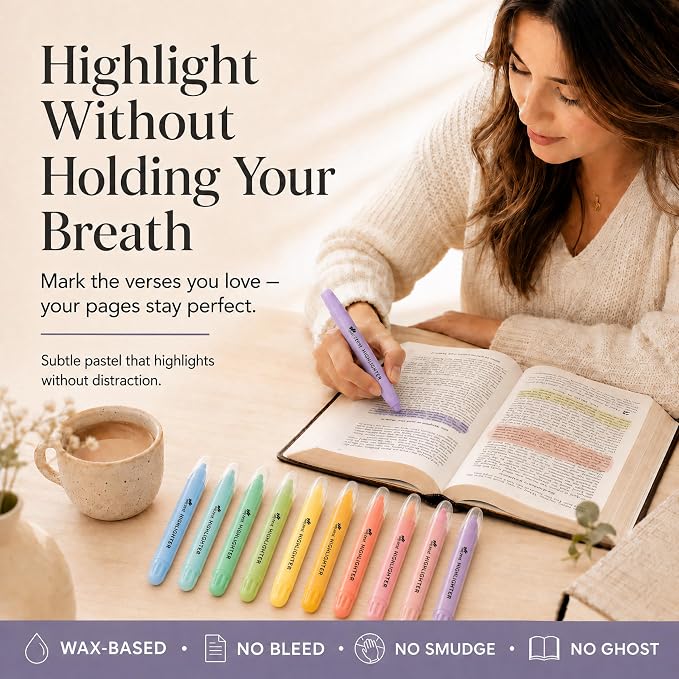 10 Pack Bible Safe Highlighters - Sorbet Color, Wax Highlighters | No Bleed, Scripture Markers for Journaling, Study Accessories and School Supplies