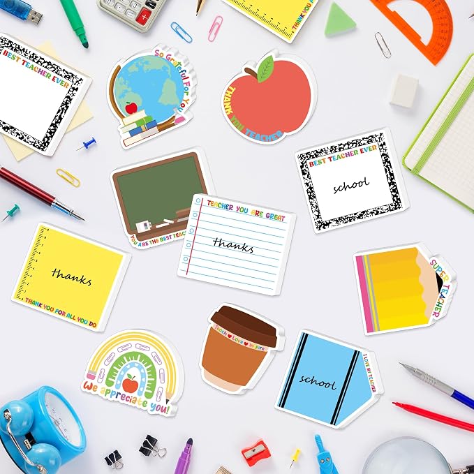 Xqumoi 30 Pack Teacher Appreciation Sticky Notes School Office Supplies | Teacher Self-Adhesive Writing Memo Pad, Page Marker Notepads, Blackboard Apple Pencil Shaped, Back to School Gift, Classroom