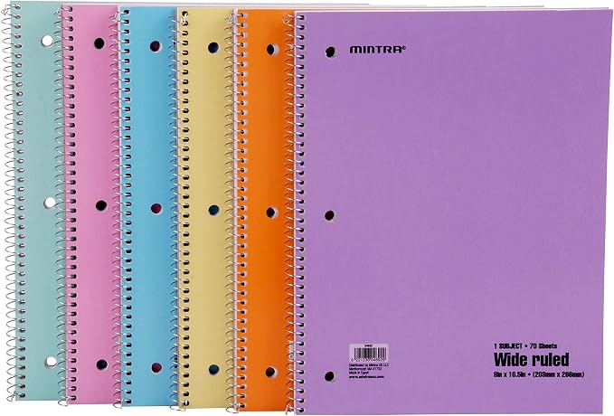 Mintra Office Spiral Notebooks, Wirebound, Journals for School, Work, Business, Aesthetic Stationery, Writing Pads, Teacher & Student Supplies (24, Pastel, Wide)