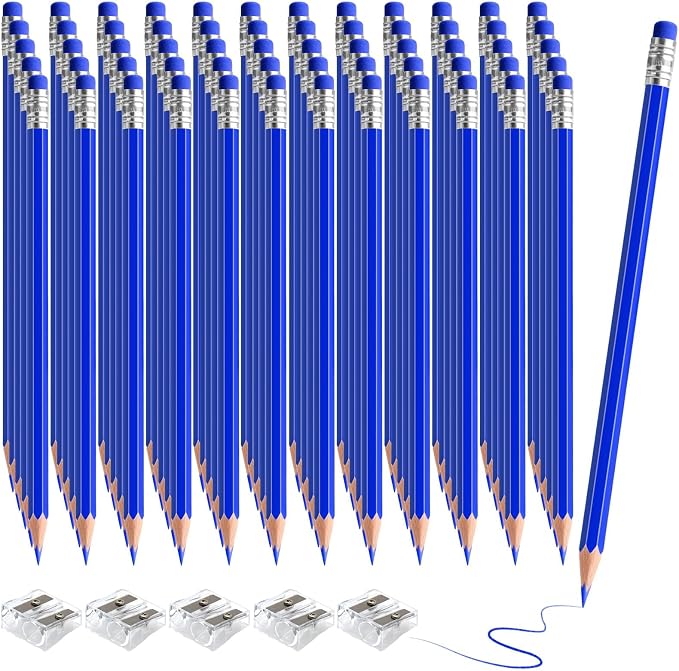 60 PCS Blue Pencils Bulk with Eraser, Pre-Sharpened HB Pencils for Writing & Drawing, School Supplies for Kids Homework, Tests, Art Crafts & Teacher Grading (Blue)