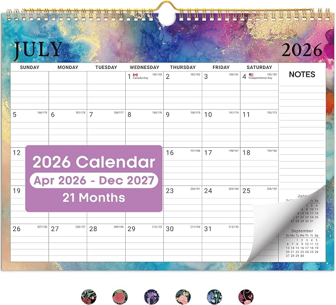 Calendar 2026-2027, 21-Month Wall Calendar Runs from Apr 2026 to Dec 2027,11.5" x 14.7",Large Monthly Calendar with Twin-Wire Binding, Perfect for Home or Office - Gilded Elegance