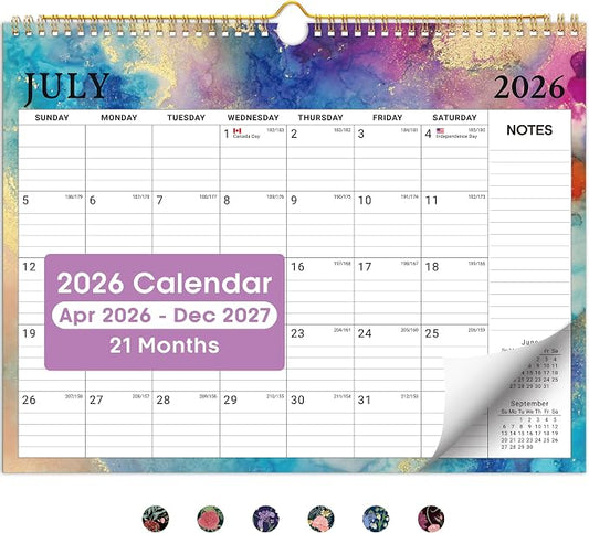 Calendar 2026-2027, 21-Month Wall Calendar Runs from Apr 2026 to Dec 2027,11.5" x 14.7",Large Monthly Calendar with Twin-Wire Binding, Perfect for Home or Office - Gilded Elegance