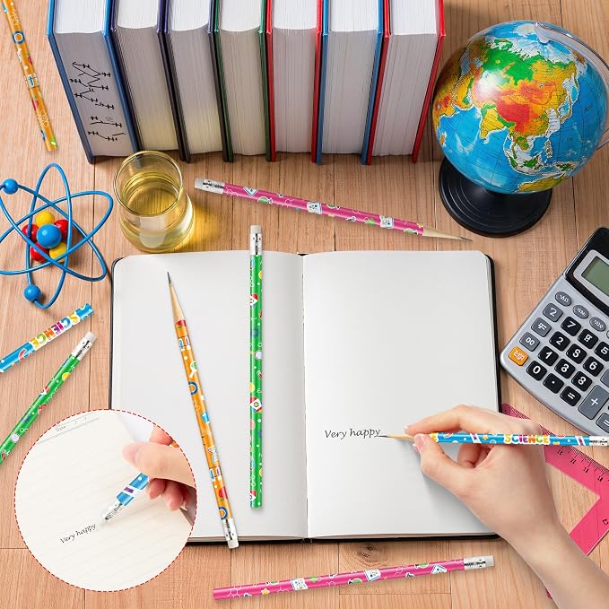 Xqumoi 60Pcs Science Themed Pencils with Eraser - Chemistry Biology Physics #2 HB Pencils, Science Lover Stationery Office Supplies Student Classroom Rewards Goodie Bag Fillers Party Favors