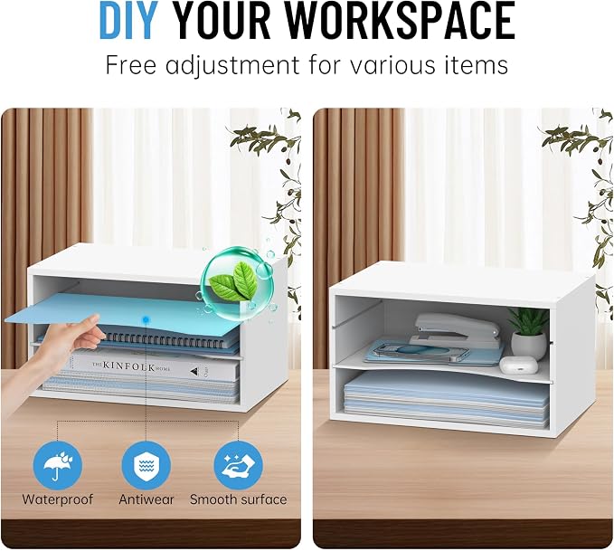 3-Tier Paper Organizer for Desk, Adjustable Mail Organizer, White | 3-Tier Paper Organizer and Mail Organizer for Desk with Adjustable Shelves for Letter Size Files Folders and Office Supplies