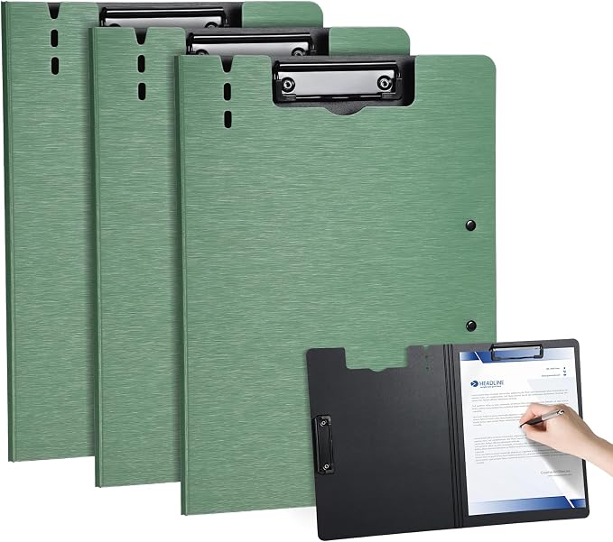 Clipboard Folder, with Dual Metal Clips, Embossed-Texture, Folding 360° Rotating, Nursing Clipboard for Letter and A4, Pen Holder (Green, 3)