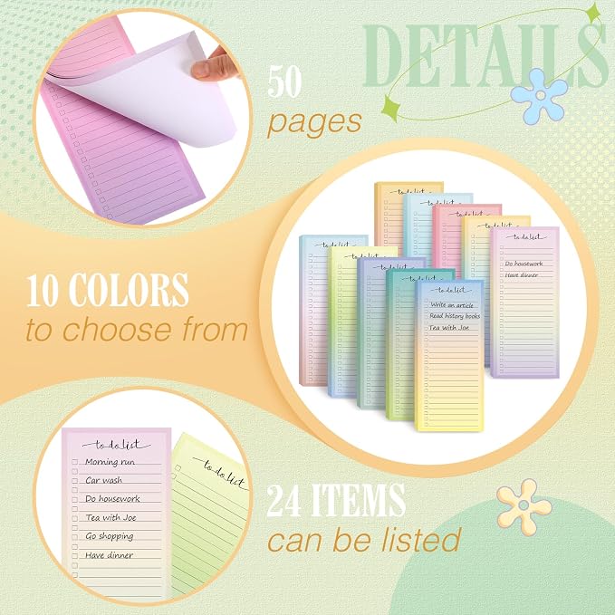 Censen 10 Pack 500 Sheets to Do List Notes Daily Checklist Notepad with 50 Sheets Undated Memo Pad Color Block Shopping List Weekly Plan Notepad Organizer Planners(Vivid Color,Lined)