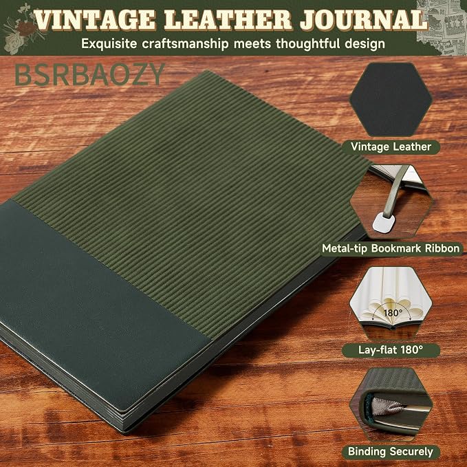 Lined Journal Notebook for Work College Ruled Note Book 5.8"x8.3"A5 PU Leather Daily Journaling 216 Pages for Women Men Writing Home School Supplies Business (Dark Green)