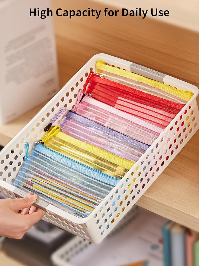 JARLINK Zipper Mesh Pouch, 120 Pcs multi-use Pencil Bags in 10 Colors | Multipurpose Pencil Pouch Bulk for School, Office Supplies, Cosmetics, Makeup&Travel Accessories, Solid Color
