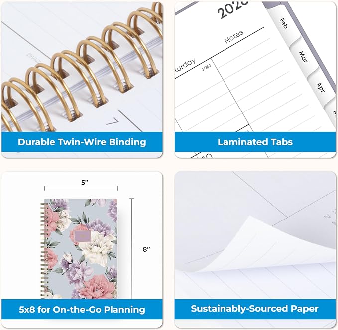 Blue Sky 2026 Weekly & Monthly Planner Calendar, 5"x8", Tula | January 2026 - December 2026, Flexible Frosted Cover, Durable Twin Wire Binding, Laminated Tabs
