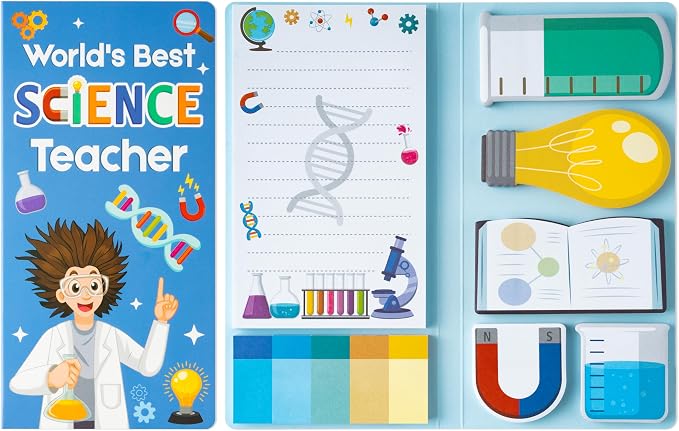 B1ykin Sticky Notes Set - 550 Sheets Memo Writing Pad ScienceTeacher Design | Self-Stick Notes Pages, Teacher Appreciation Gift, School Office Supplies, World’s Best Science Teacher Design