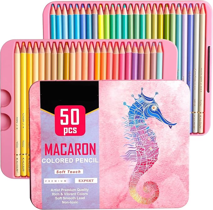 2026 new Colored Pencils Set of 50 Pastel Colors for Adults and Kids, Soft Core Artist Pencils for Drawing Sketching Shading Coloring, Numbered and Portable Tin Case