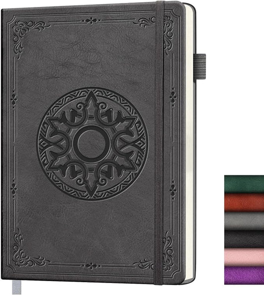Lined Journal Notebook, A5 Leather Vintage Journals for Writing, 288 Pages College Ruled Notepad for Women Men, Vegan Leather Daily Notebook for Work, School, Travel, Note Taking(Celtic Star, Grey)