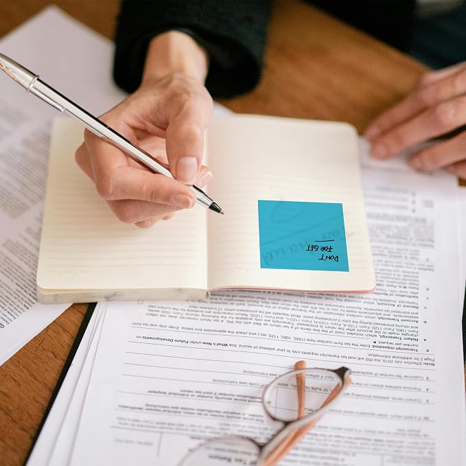 100 Sheets Transparent Sticky Notes, 3x3 Inch Clear Post It Notes for Office School College Teacher Student Supplies (100, Blue)