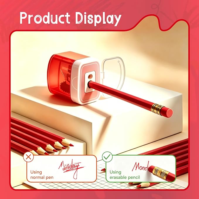 12 Pcs Red Pencils with Eraser for Kids HB Erasable Pencils Pre-Sharpened Professional Wooden Pencils Set, Ideal for School Writing, Drawing, Sketching, Coloring and Creative Projects(Red)