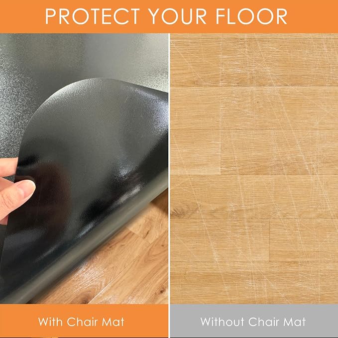 Kuyal Chair mat for Hardwood Floor 46 x 46 inches Rectangle Floor Mats Wood/Tile Protection Mat for Office & Home, Black