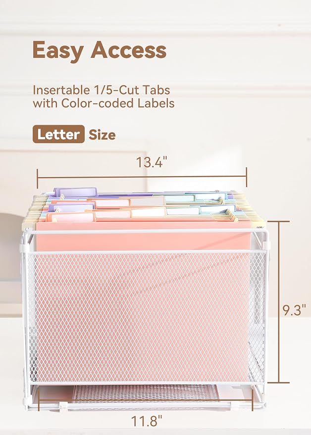 SortRax Plastic Extra Capacity Hanging File Folders, 2" Pastel Expanding Pocket, Heavy Duty for Filing Cabinet, Insertable 1/5-Cut Tabs, Letter Size - 12 Pack