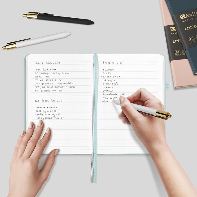 &And Per Se Lined Journal and Pen Set (3 Packs), A5 Leather Hardcover Notebook with Pen & Stationary Set, 160 Pages 100GSM Thick Ruled Paper Journal for Business Work Writing (Pink-Purple-Cyan)