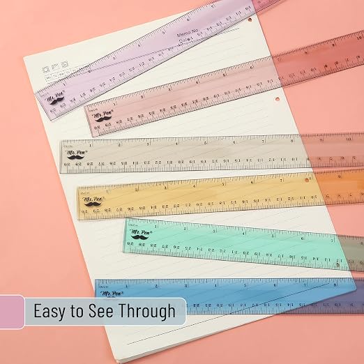 Mr. Pen- Plastic Rulers, 12 Inch, 6 Pack, Morandi Colors, Metric & Imperial | Clear Ruler Set